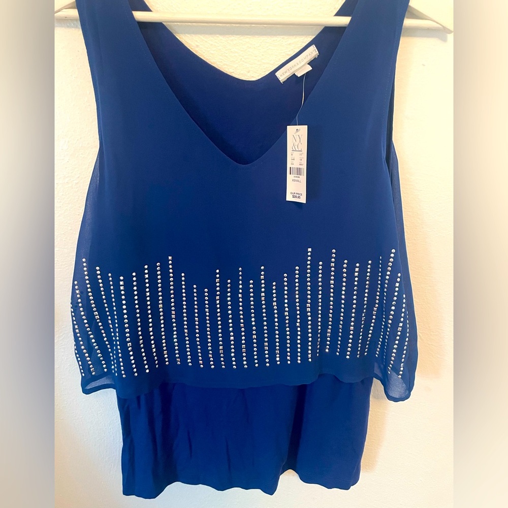 NWT New York & Company Blue Gem Blouse XS